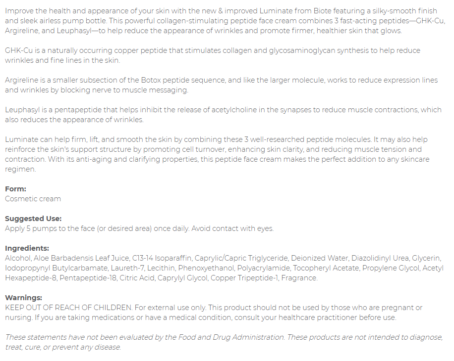 Luminate with Argireline, a subsection of the Botox Chemical